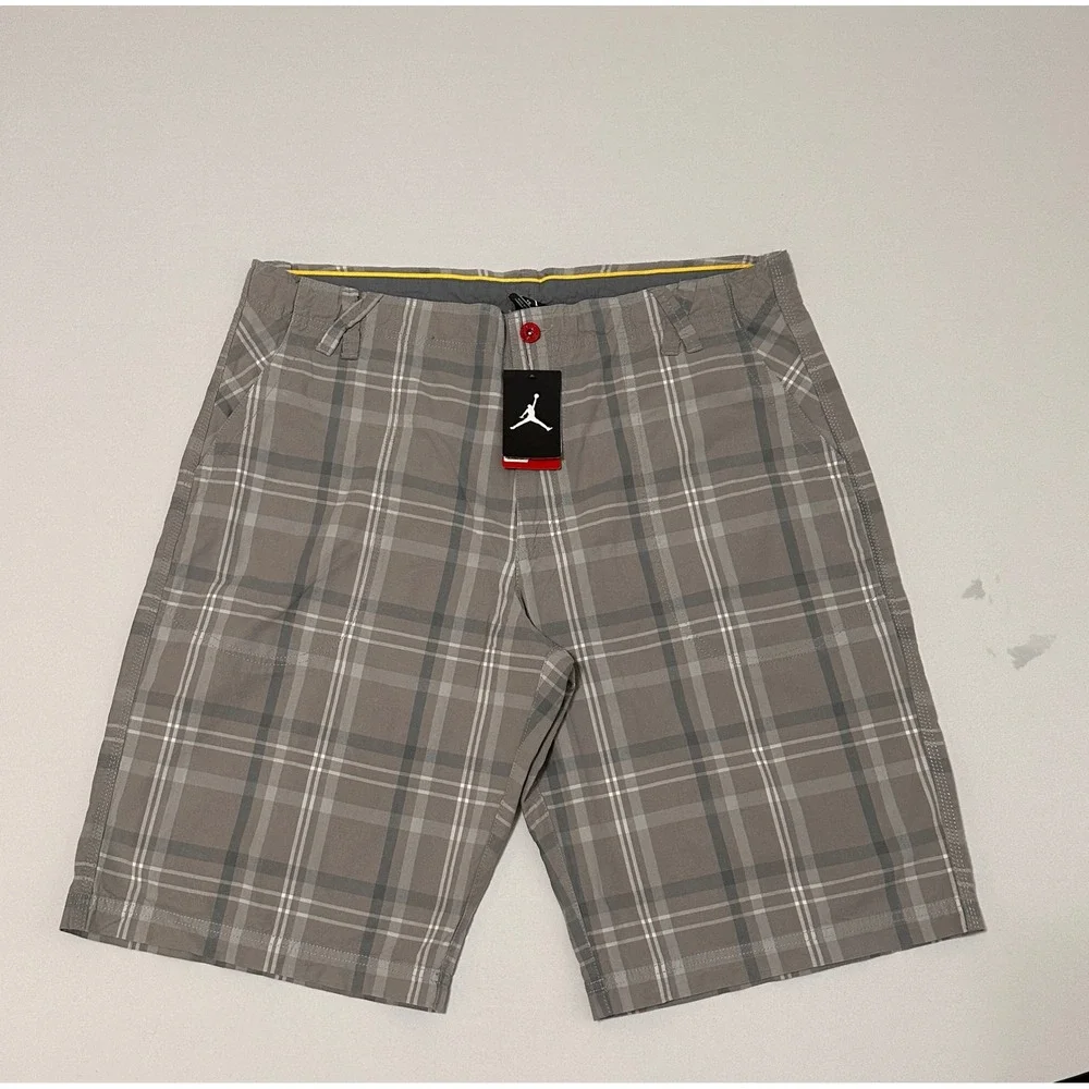 Jordan Jumpman Mens Plaid Cargo Shorts Grey White Size 40 465021-095 NEW